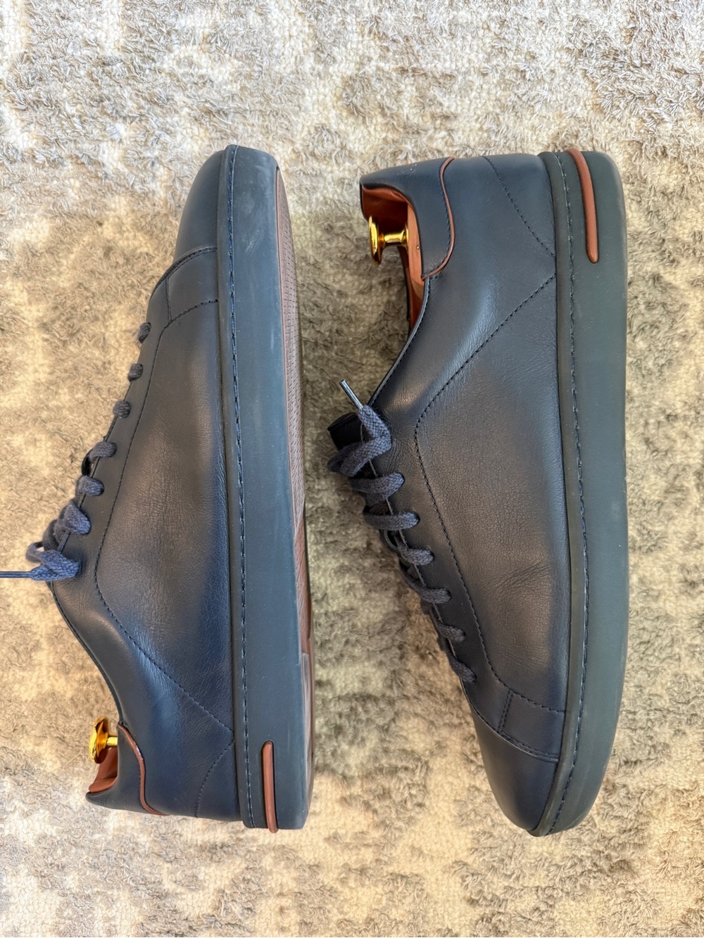 Loro Piana Traveller Walk Sneakers Navy Leather Size 45 EU / US 12 Made Italy